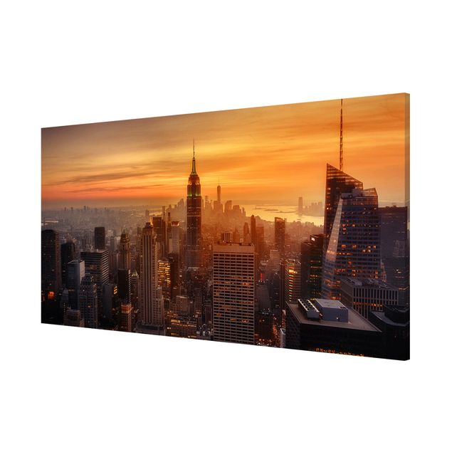 Magnettafel - Manhattan Skyline Abendstimmung - Memoboard Panorama Querformat 1:2