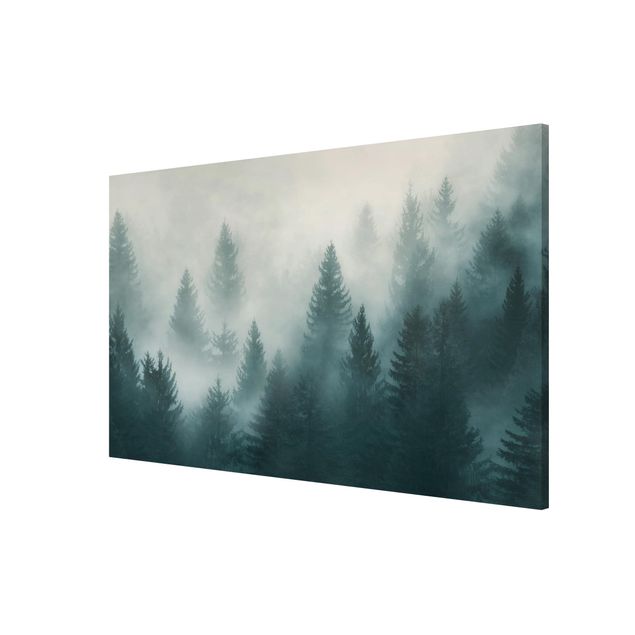 Magnettafel mit Motiv Nadelwald im Nebel