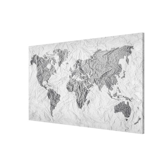 Magnettafel Motiv Papier Weltkarte Weiß Grau