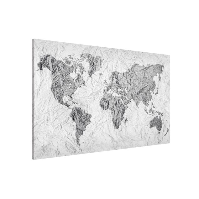 Weltkarte Magnettafel Papier Weltkarte Weiß Grau