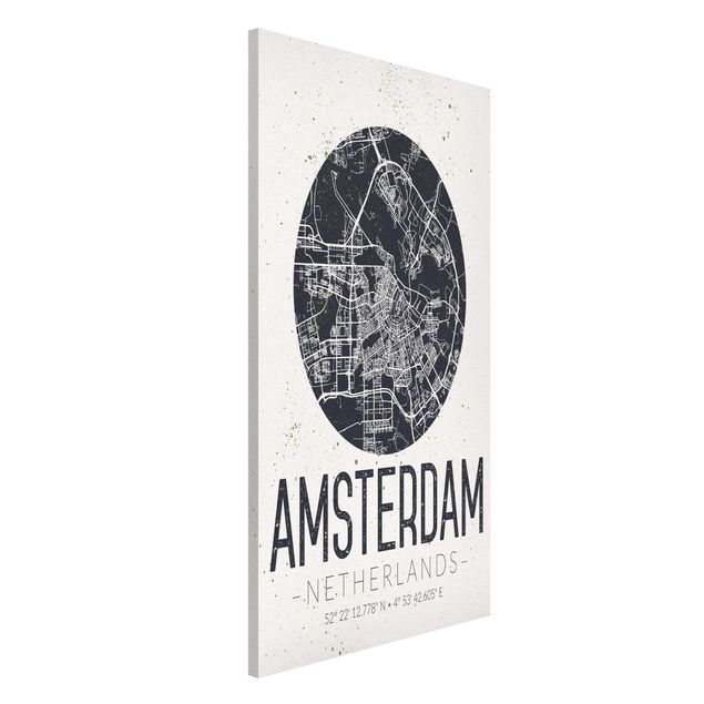 Magnettafel Weltkarte Stadtplan Amsterdam - Retro