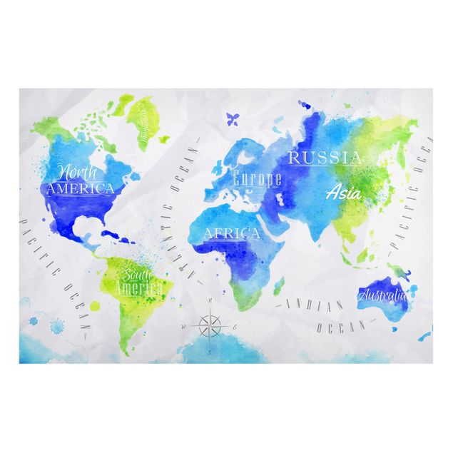 schöne Bilder Weltkarte Aquarell blau grün