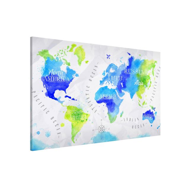 Weltkarte Tafel Weltkarte Aquarell blau grün