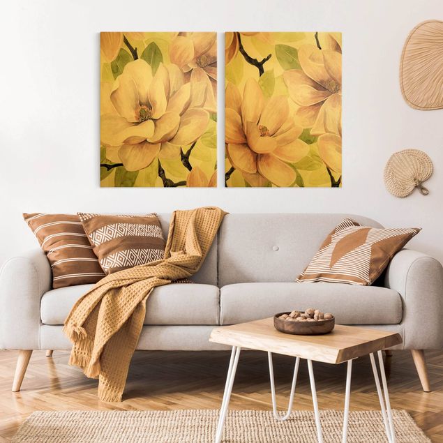 Leinwandbilder Blumen Magnolie errötet Set I