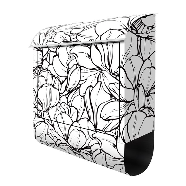 Design Briefkasten Magnolien Blütenmeer Schwarz Weiß