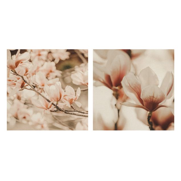 2-teiliges Leinwandbild - Magnolienblüten Set