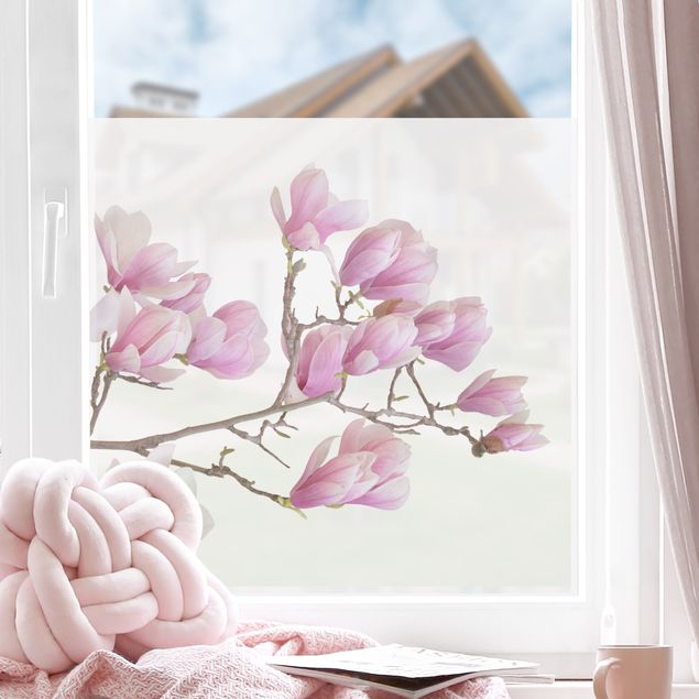 Fensterbilder selbstklebend Blumen Magnolienzweig