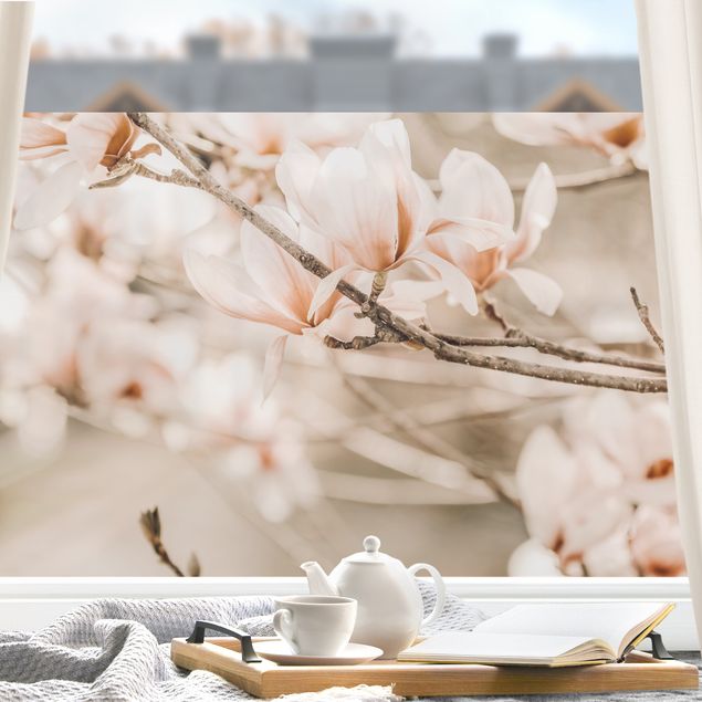 Fensterfolie bunt Magnolienzweige im Vintagestil