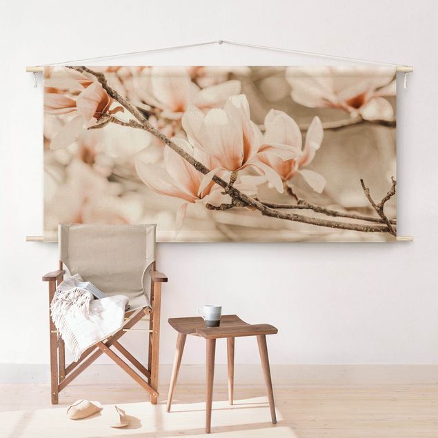 Moderne Wandteppiche Magnolienzweige im Vintagestil