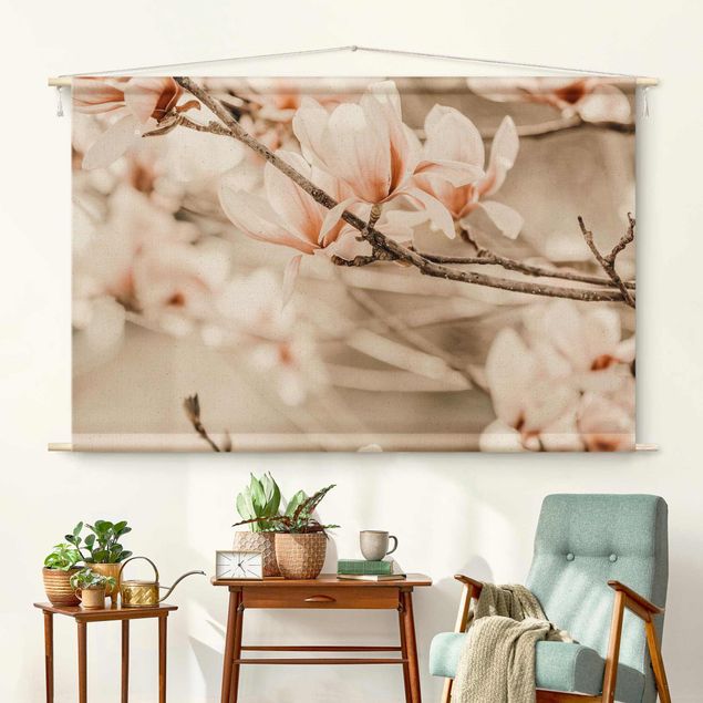 Moderne Wandteppiche Magnolienzweige im Vintagestil