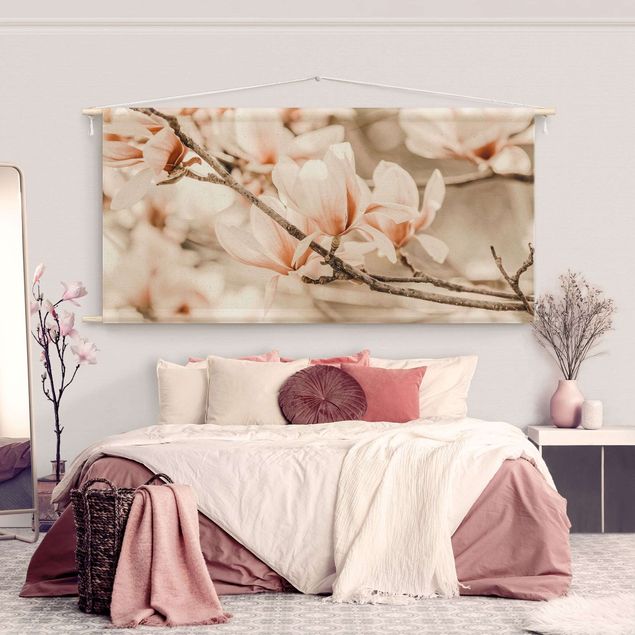 Wandbehang Tuch Magnolienzweige im Vintagestil