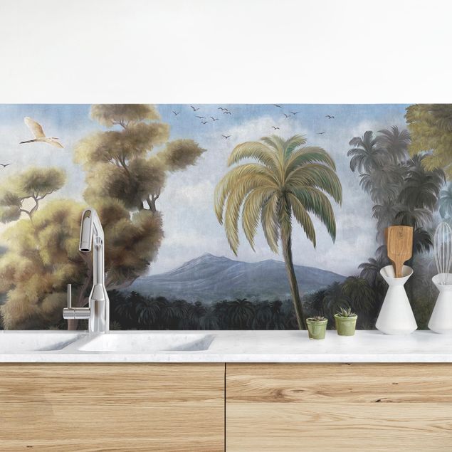 Platte Küchenrückwand Malerischer Vintage Dschungel