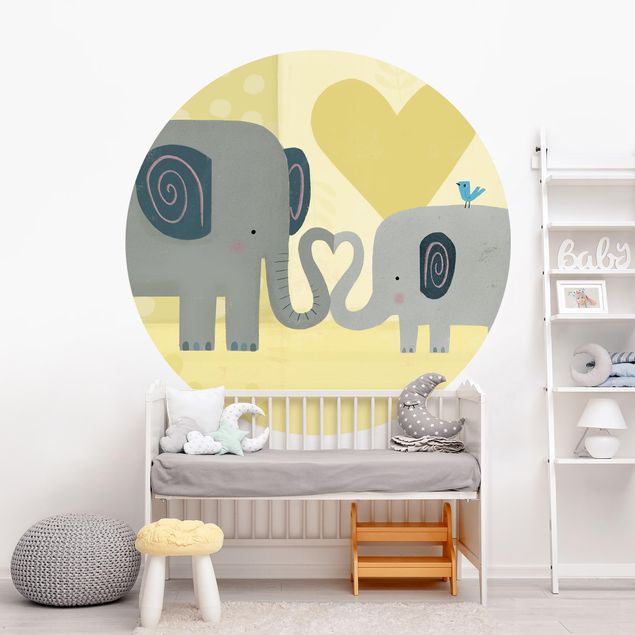 Runde Tapete selbstklebend - Mama und ich - Elefanten