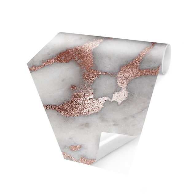 Hexagon Mustertapete selbstklebend - Marmoroptik mit Glitzer