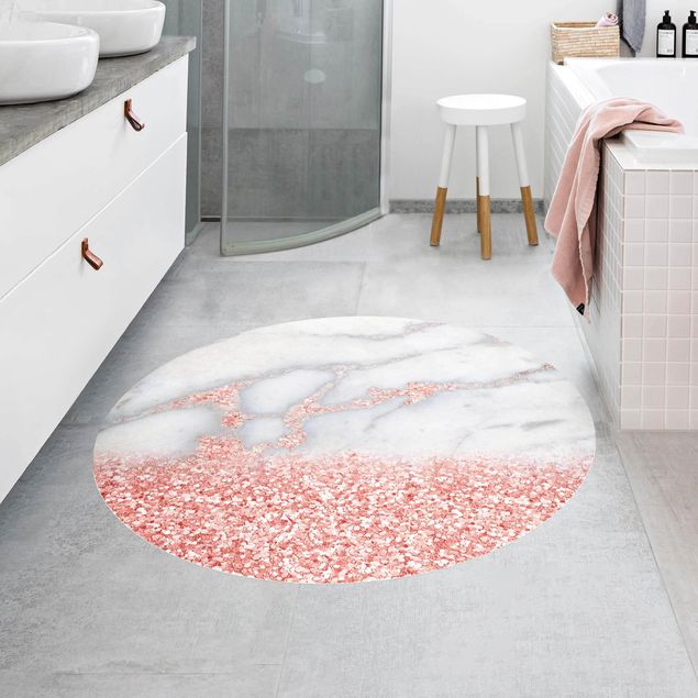 Teppich Marmor Marmoroptik mit Rosa Konfetti
