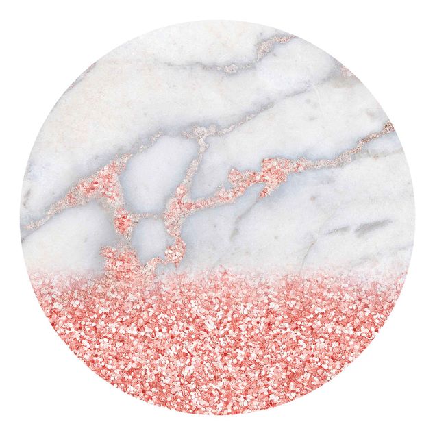 Runde Tapete selbstklebend - Mamoroptik mit Rosa Konfetti