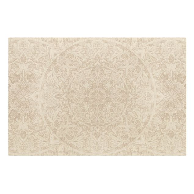 Leinwandbild Natur - Mandala Aquarell Muster Ornament beige - Querformat 3:2