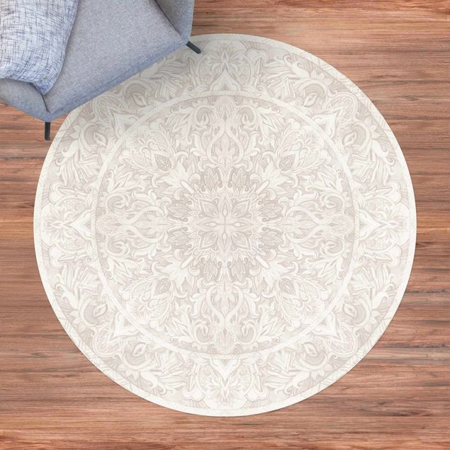 Moderner Teppich Mandala Aquarell Ornament beige