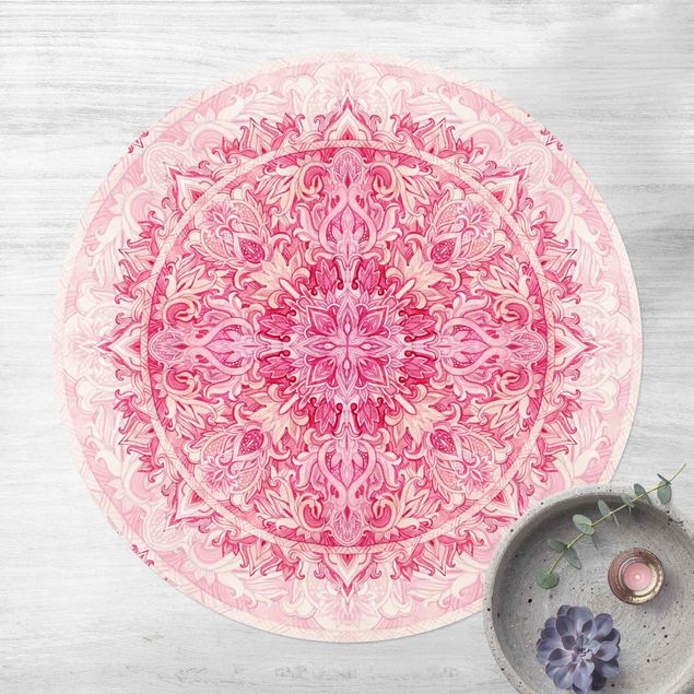 Teppich für Balkon Mandala Aquarell Ornament Muster pink