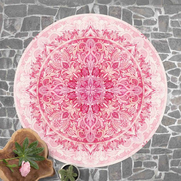 Teppich modern Mandala Aquarell Ornament Muster pink