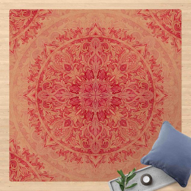 Moderner Teppich Mandala Aquarell Ornament Muster pink