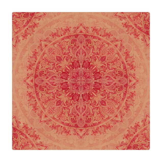 Kork-Teppich - Mandala Aquarell Ornament Muster pink - Quadrat 1:1
