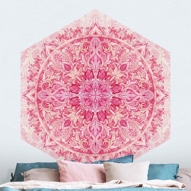 Tapete Mandala Mandala Aquarell Ornament Muster pink