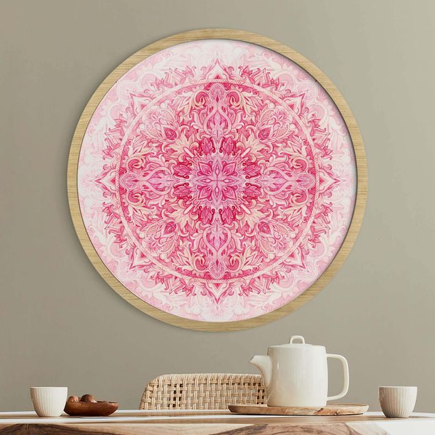 Runde Bilder mit Rahmen Mandala Aquarell Ornament Muster pink