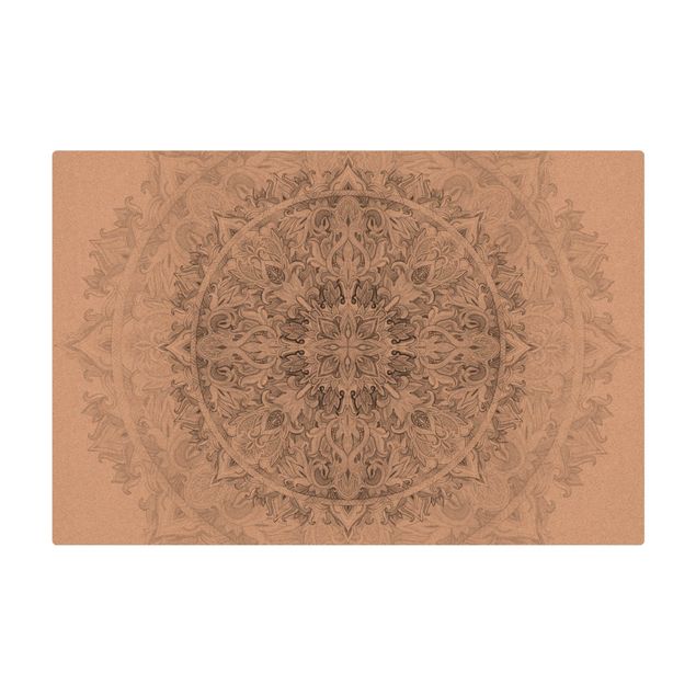 Kork-Teppich - Mandala Aquarell Ornament Muster schwarz weiß - Querformat 3:2