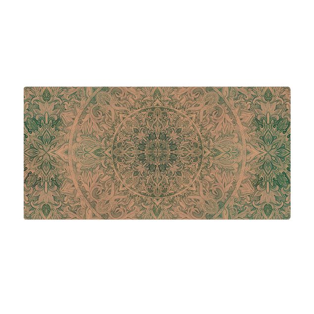 Kork-Teppich - Mandala Aquarell Ornament Muster türkis - Querformat 2:1