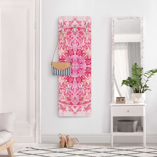 Wandgarderobe mit Motiv Mandala Aquarell Ornament pink