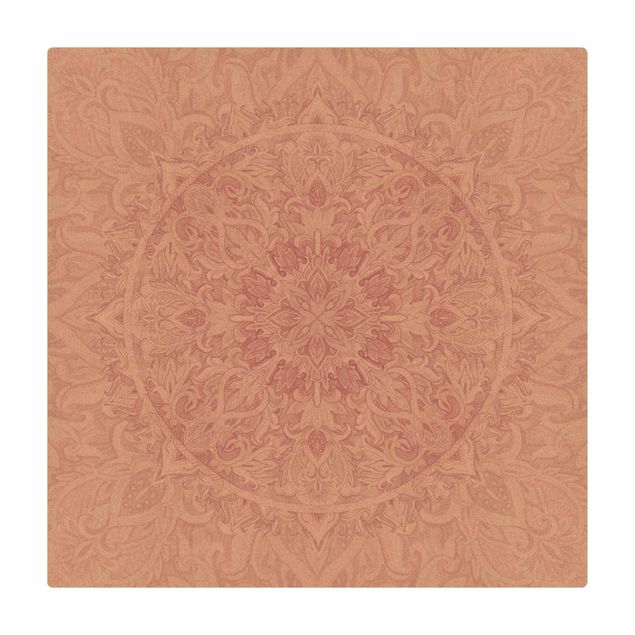 Kork-Teppich - Mandala Aquarell Ornament rosa - Quadrat 1:1