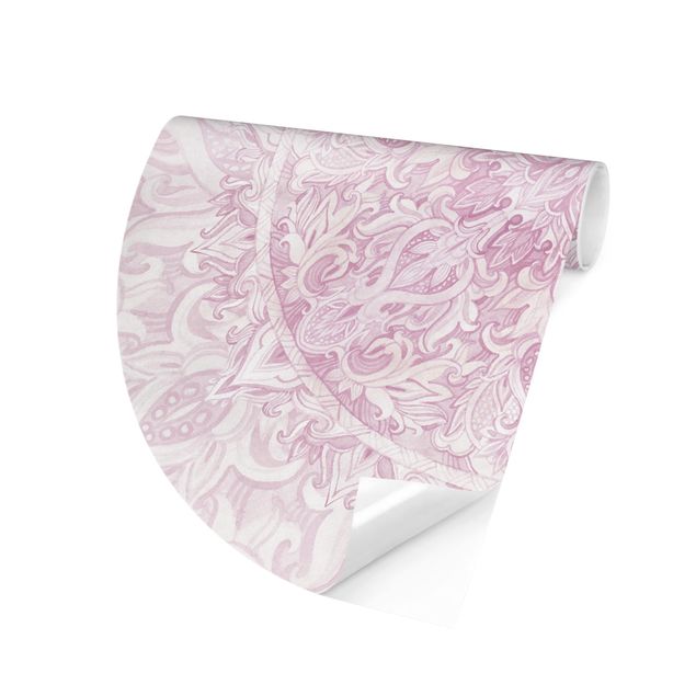 Runde Tapete selbstklebend - Mandala Aquarell Ornament rosa