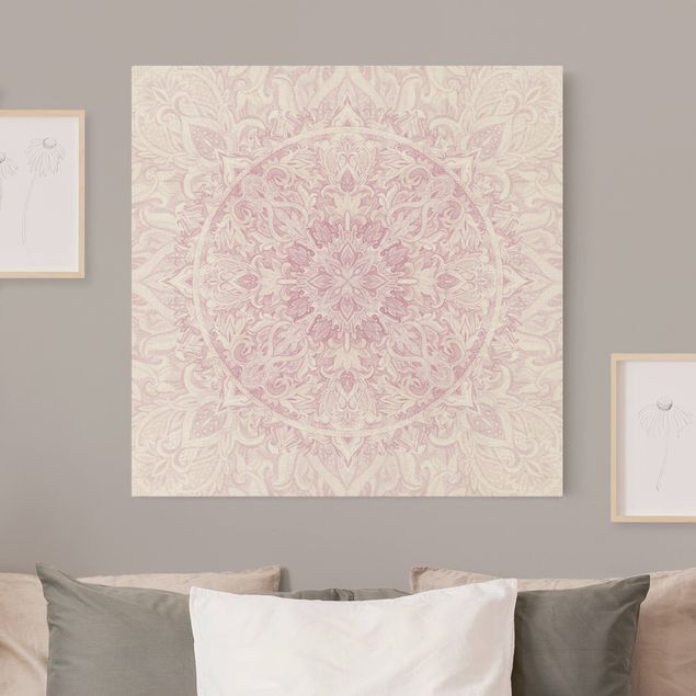 Leinwandbild Natur - Mandala Aquarell Ornament rosa - Quadrat 1:1