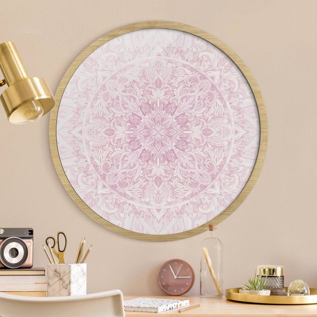 Runde Bilder mit Rahmen Mandala Aquarell Ornament rosa