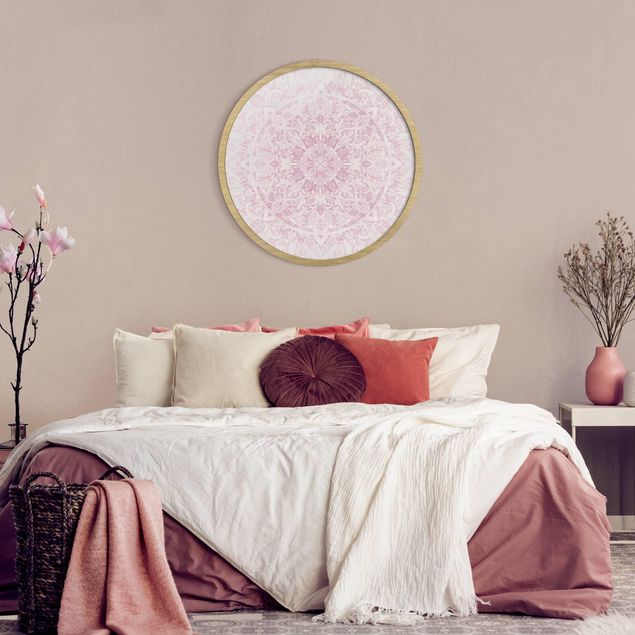 Moderne Bilder mit Rahmen Mandala Aquarell Ornament rosa
