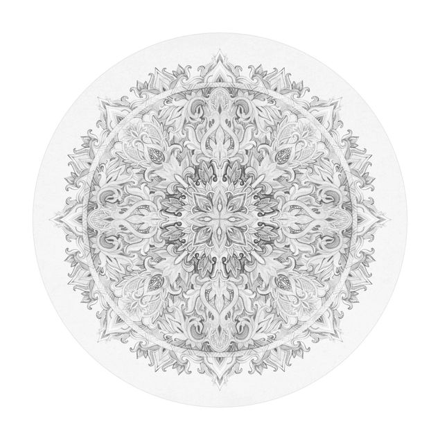 Vinyl-Bodenmatten Mandala Aquarell Ornament schwarz weiß