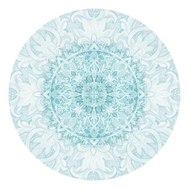 Runde Tapete selbstklebend - Mandala Aquarell Ornament türkis