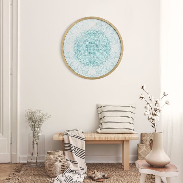Moderne Bilder mit Rahmen Mandala Aquarell Ornament türkis