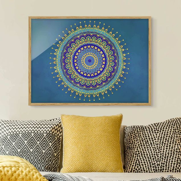 Moderne Bilder mit Rahmen Mandala Blau Gold