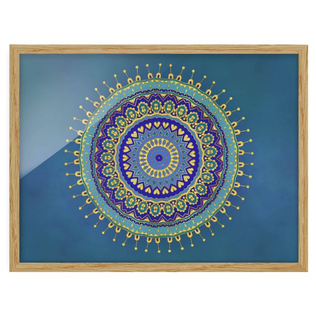 Bild mit Rahmen - Mandala Blau Gold - Querformat 4:3