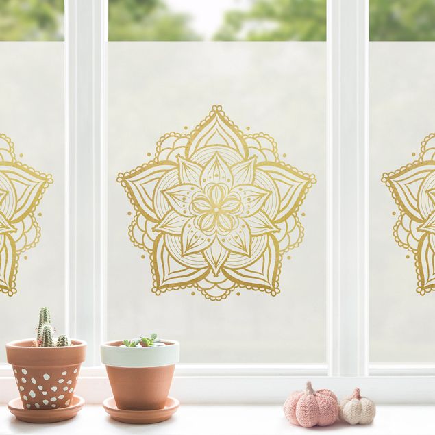 bunte Fensterfolie Mandala Blüte Illustration weiß gold