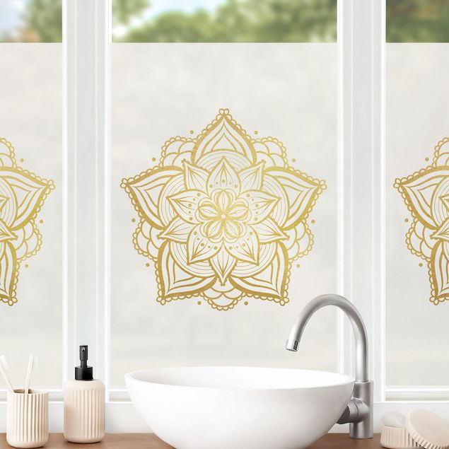 Klebefolie Fenster Mandala Blüte Illustration weiß gold