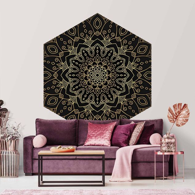 Orientalische Tapete Mandala Blüte Muster gold schwarz
