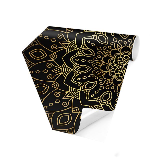 Design Tapeten Mandala Blüte Muster gold schwarz