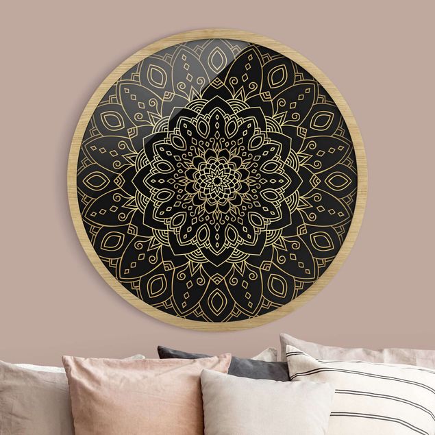 Runde Bilder mit Rahmen Mandala Blüte Muster gold schwarz