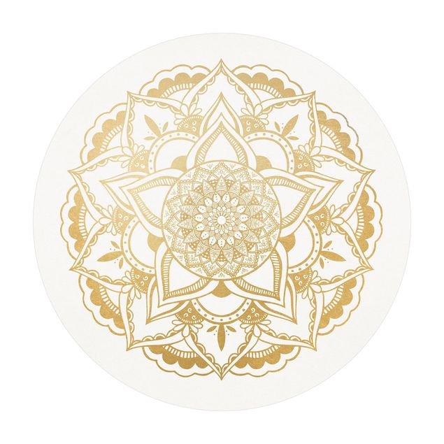 Vinyl-Teppich Mandala Blume gold weiß
