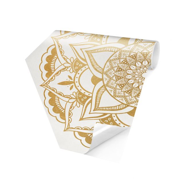 Design Tapeten Mandala Blume gold weiß