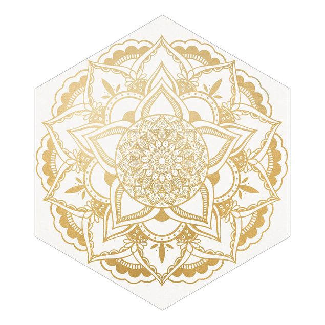 Wellness Tapete Mandala Blume gold weiß