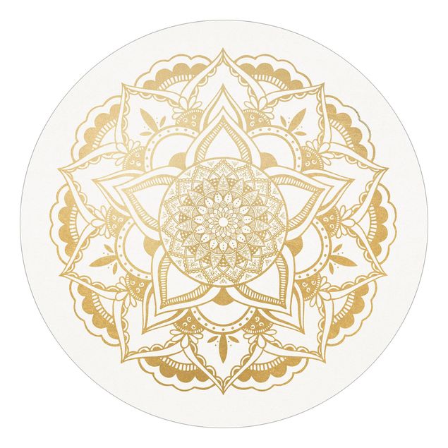 Runde Tapete selbstklebend - Mandala Blume gold weiß